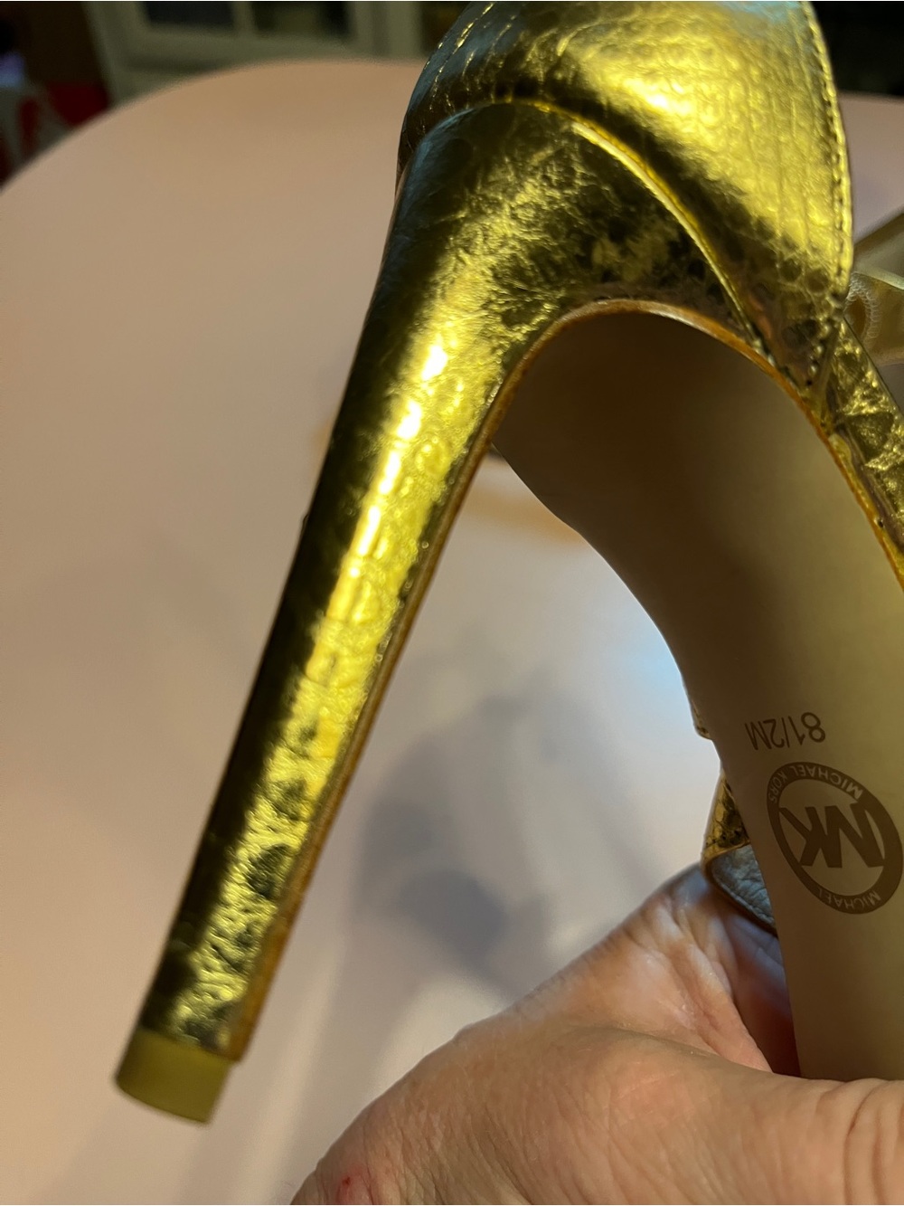 MIchael Kors Gold snakeskin print Metallic Strappy High Heels - Picture 6 of 13